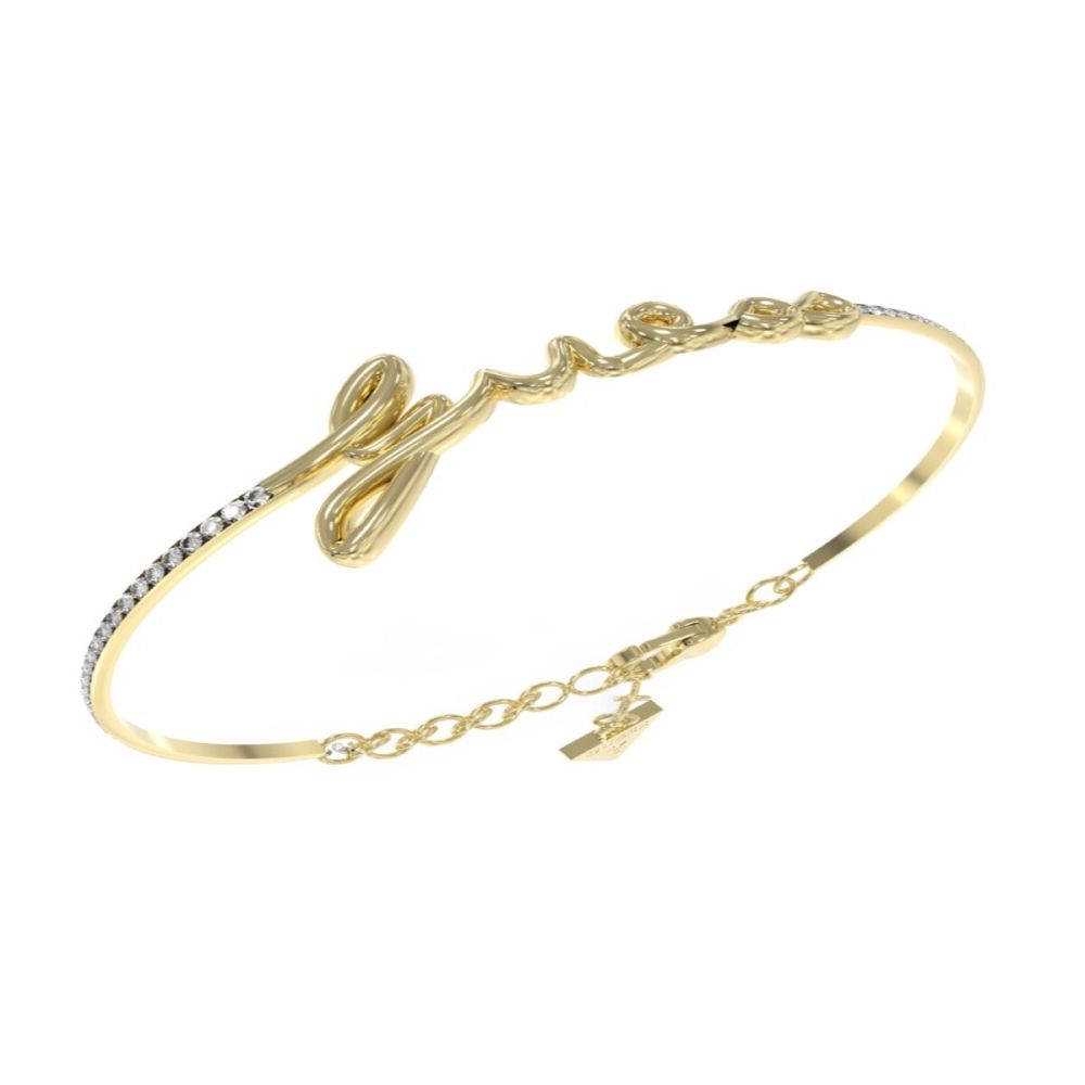 Guess Bracciale Rigido Acciaio Gold Scritta Guess e Zirconi