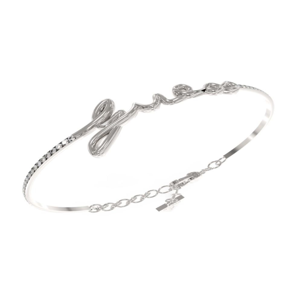 Guess Bracciale Rigido Acciaio Scritta Guess e Zirconi