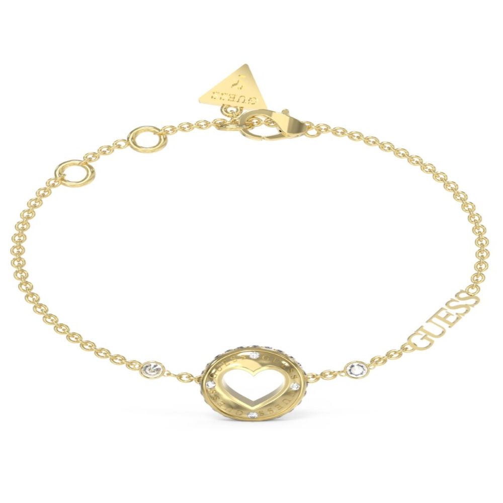 Guess Bracciale Donna Acciaio Gold Cuore e Scritta