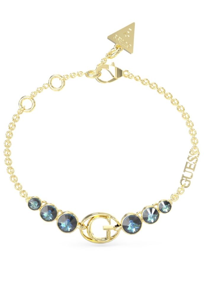 Guess Bracciale Acciaio Dorato Cristalli Blu