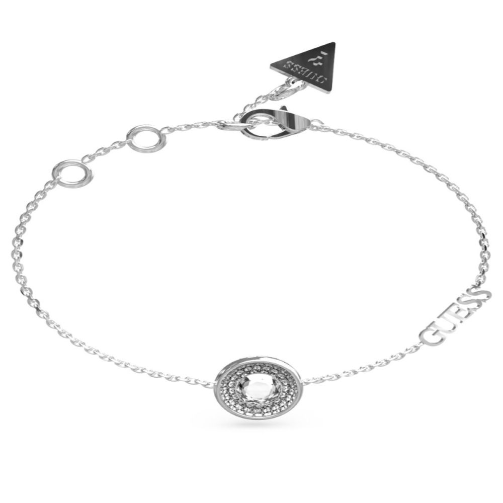 Guess Bracciale Acciaio Elemento Zirconato e Scritta