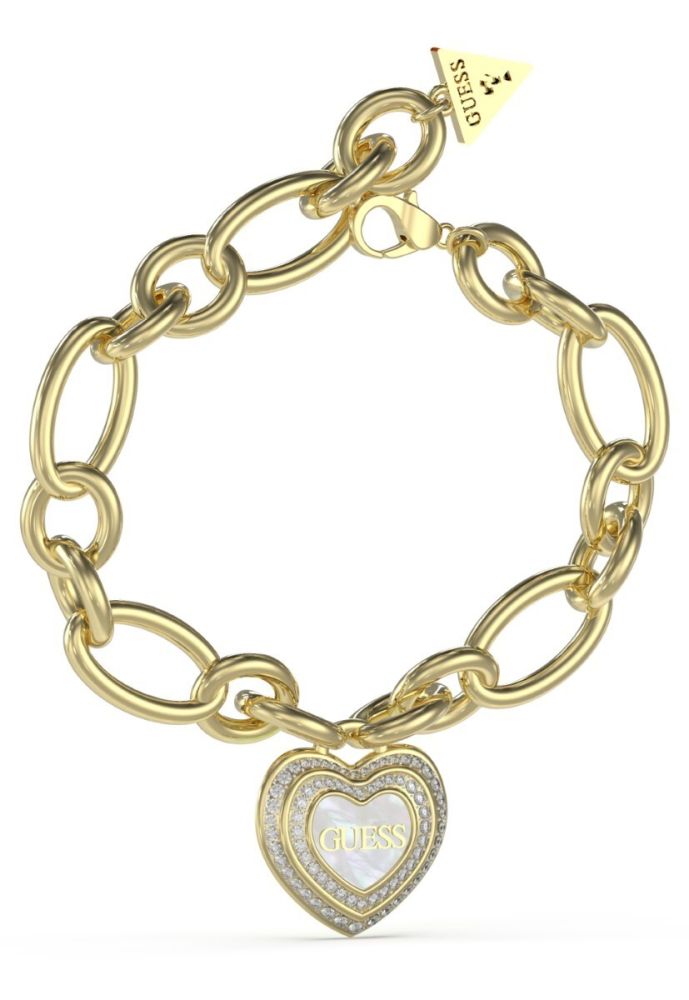 Guess Bracciale Acciaio Dorato con Cuore e Cristalli