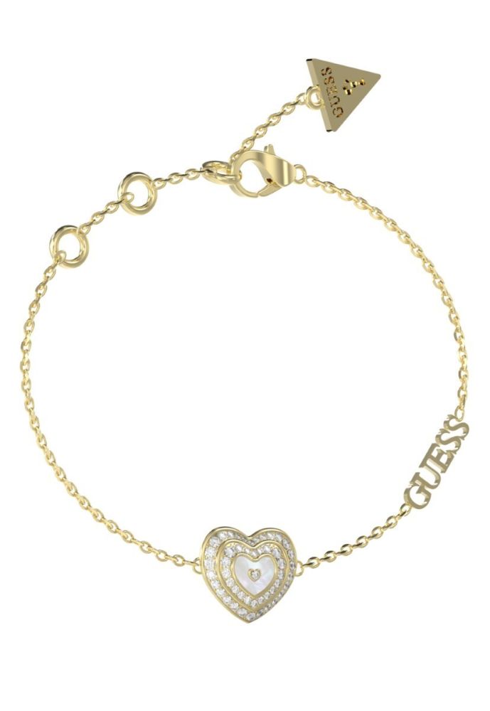Guess Bracciale Acciaio Dorato con Cuore e Cristalli