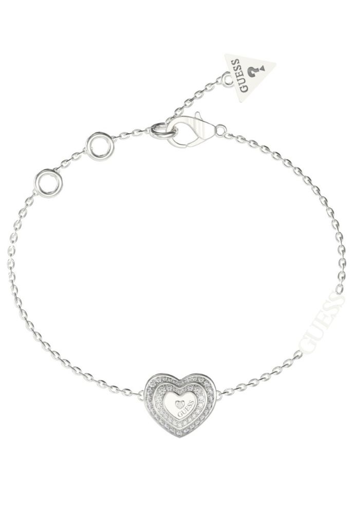 Guess Bracciale Acciaio con Cuore e Cristalli