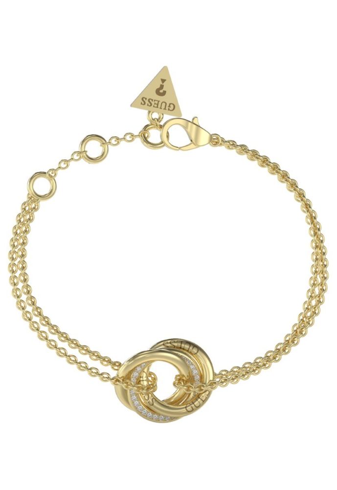 Guess Bracciale Acciaio Dorato Elementi Tondi con Cristalli