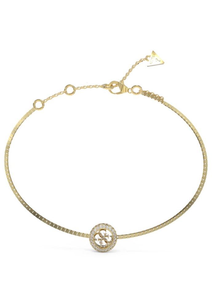 Guess Bracciale Acciaio Dorato Logo 4G e Cristalli