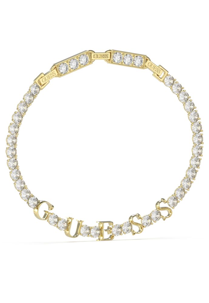 Guess Tennis Acciaio Dorato Cristalli Bianchi Scritta Guess