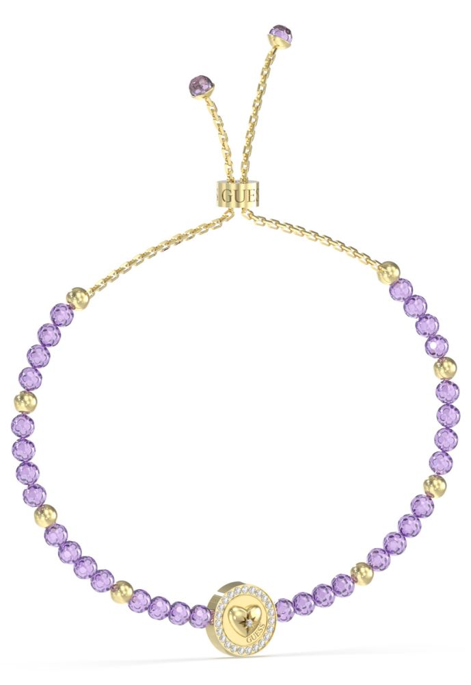 Guess Bracciale Acciaio Gold Sfere Ametista