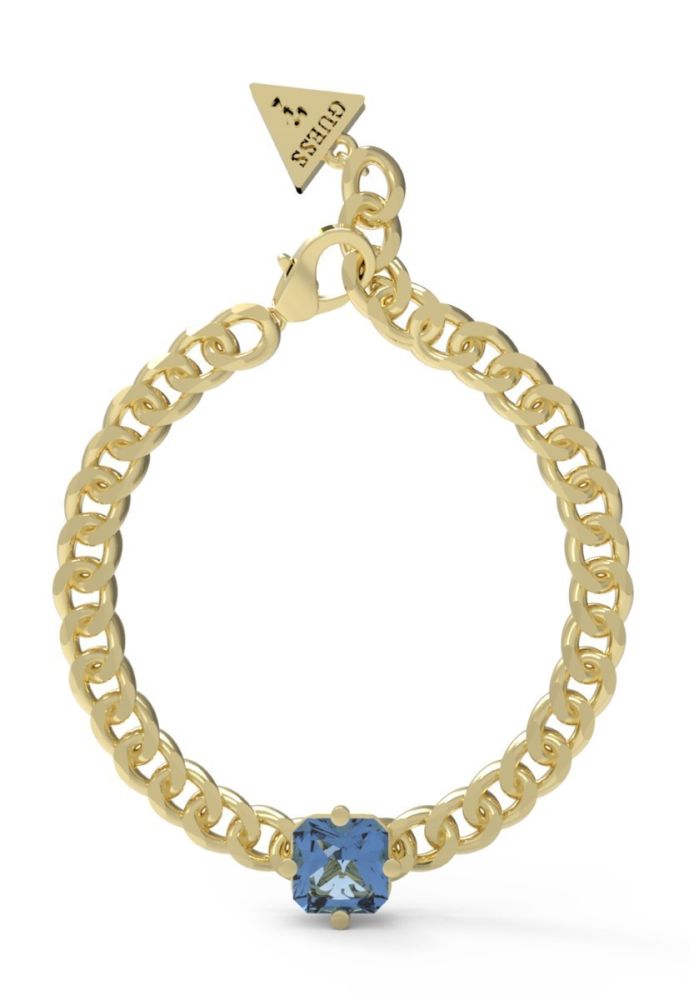 Guess Bracciale Catena Acciaio Dorato e Cristallo Blu