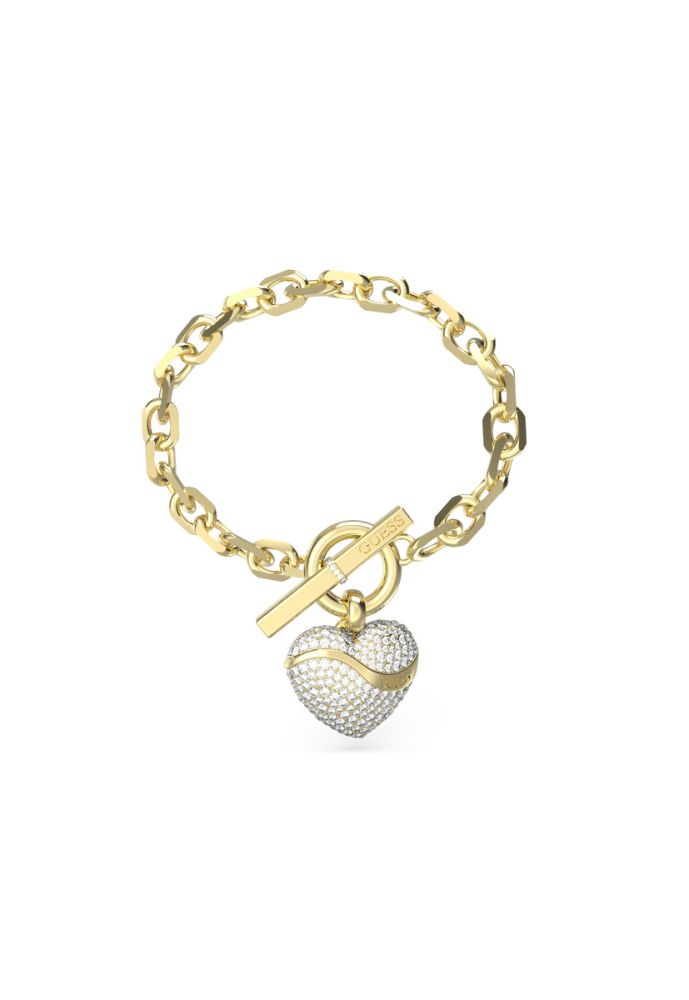 Guess Bracciale Acciaio Gold Cuore Zirconato