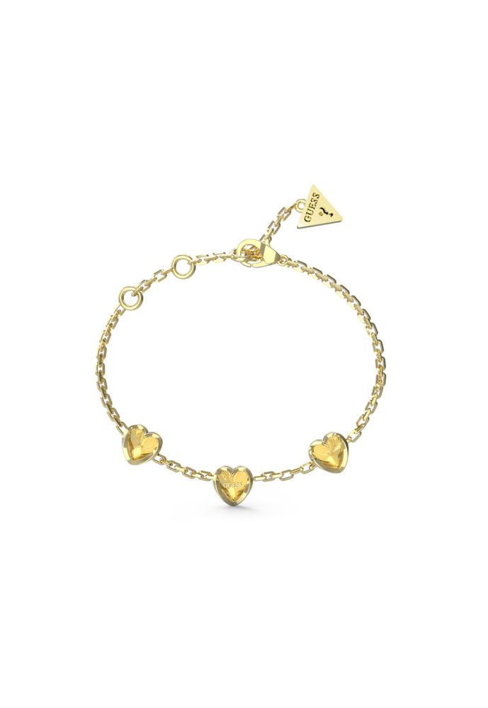 Guess Bracciale Acciaio Gold Catena con 3 Cuori