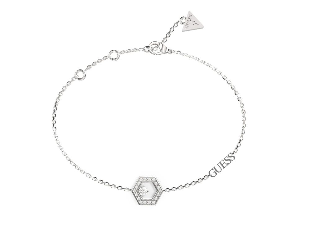 Guess Bracciale Acciaio Esagono e Cristalli