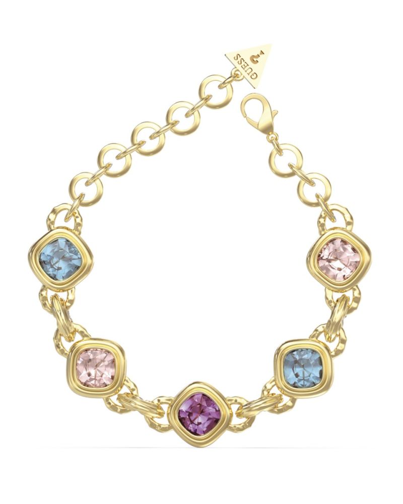 Guess Bracciale Acciaio Gold Cristalli Multicolor
