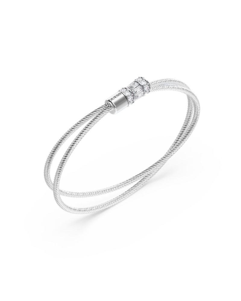 Guess Bracciale 2 Fili Acciaio Cristalli Bianchi