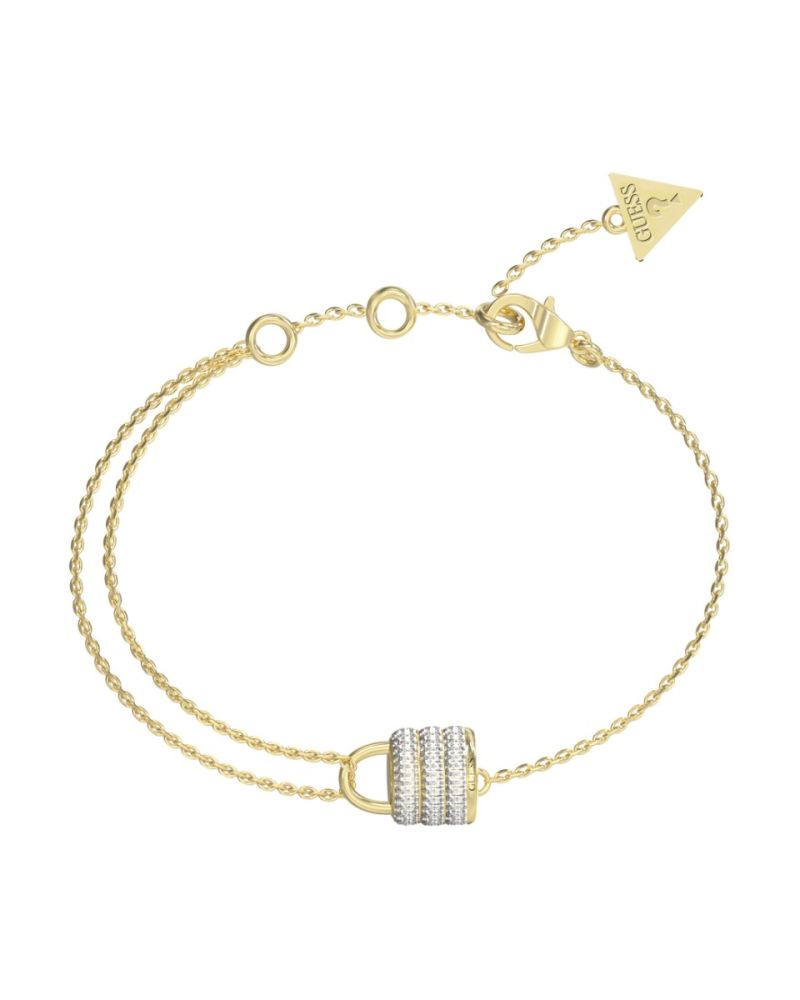Guess Bracciale Acciaio Gold Lucchetto Zirconato