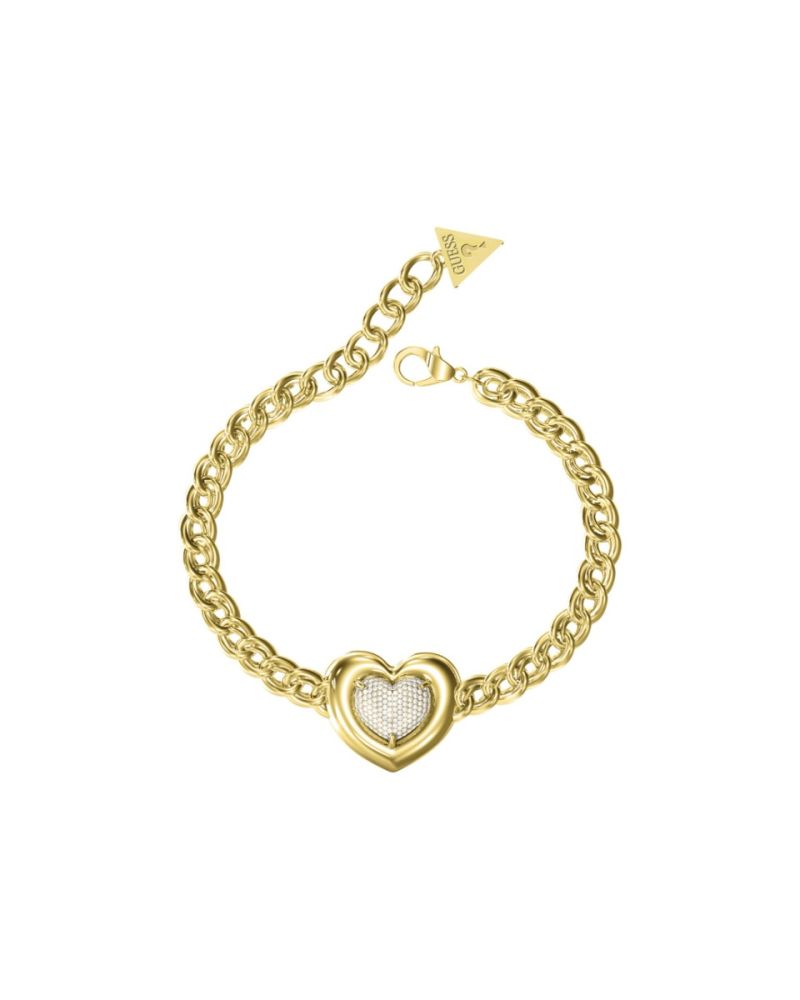 Guess Bracciale Acciaio Gold Cuore Zirconato
