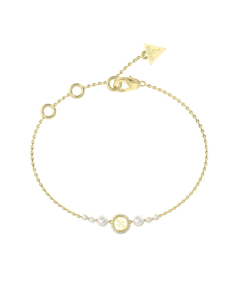 Guess Bracciale Acciaio Gold Perle e Logo 4G