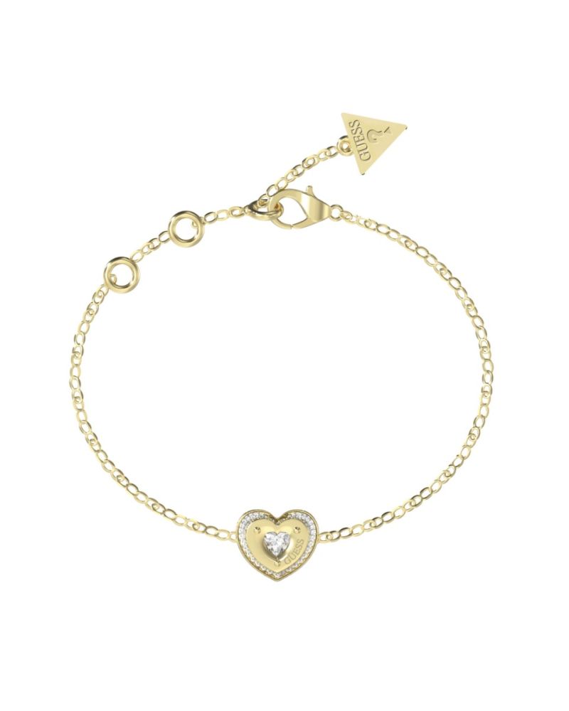 Guess Bracciale Acciaio Gold Cuore e Zirconi