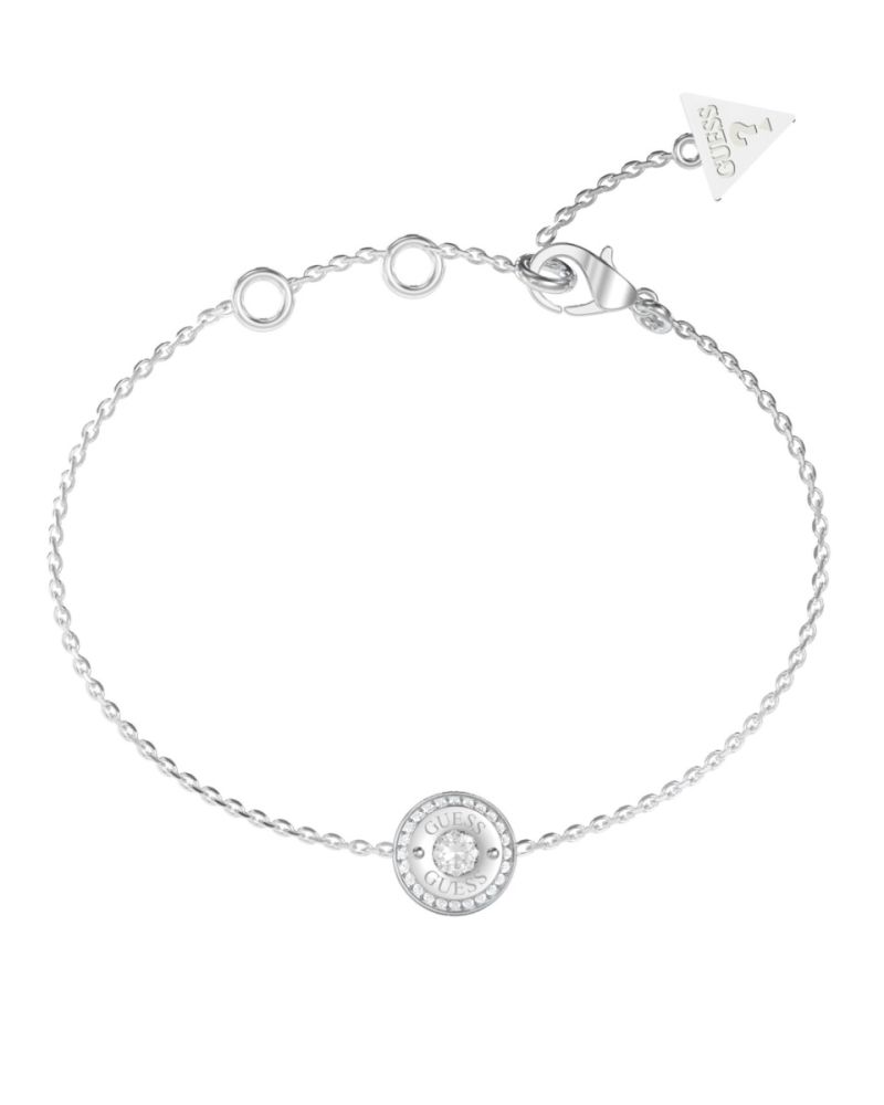 Guess Bracciale Acciaio Tondo con Zircone e Scritta