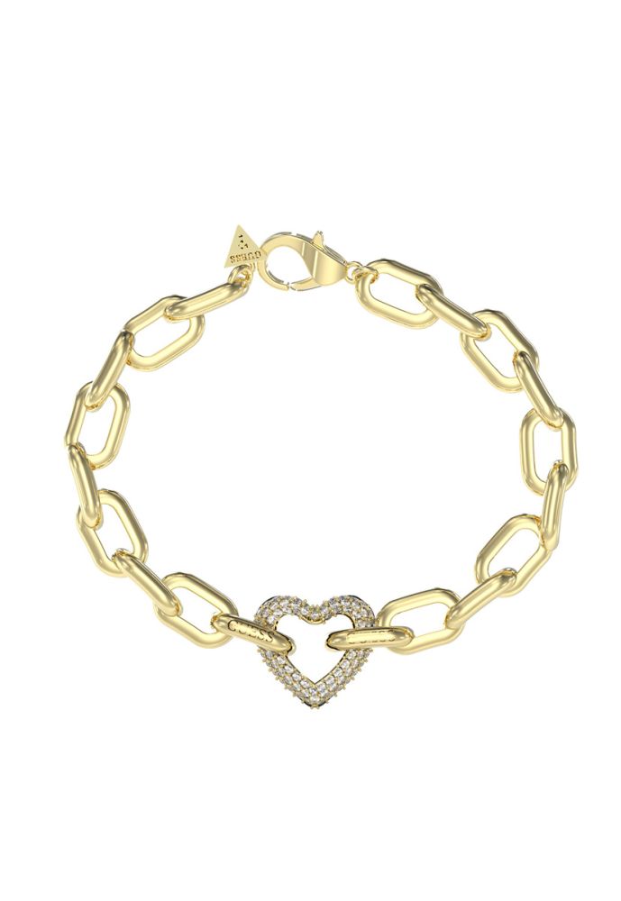 Guess Bracciale Acciaio Gold Cuore Zirconato