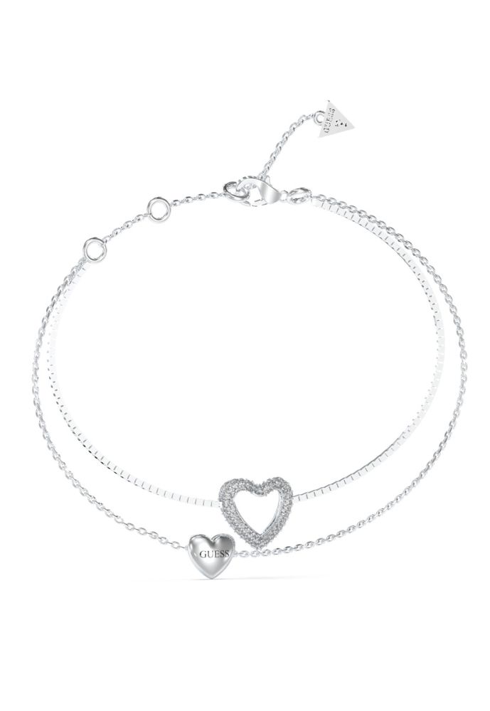 Guess Bracciale 2 Fili Acciaio e 2 Cuori