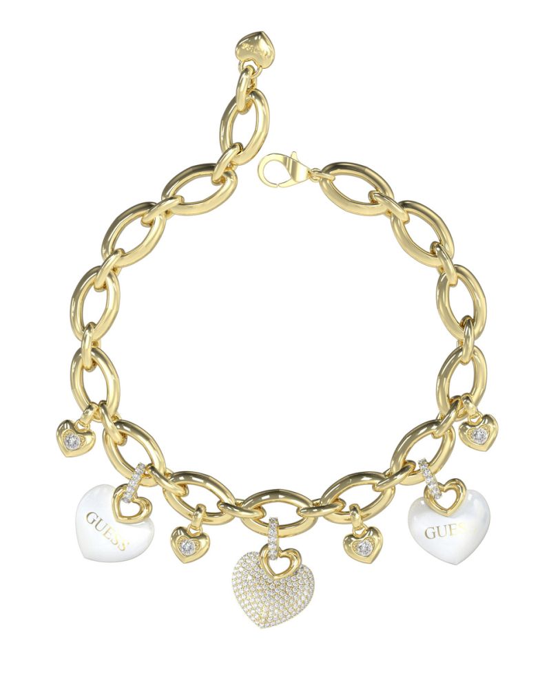 Guess Bracciale Acciaio Gold e Cuori e Cristalli