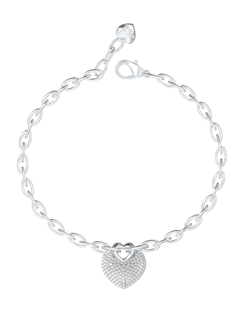 Guess Bracciale Catena Acciaio Cuore Zirconato