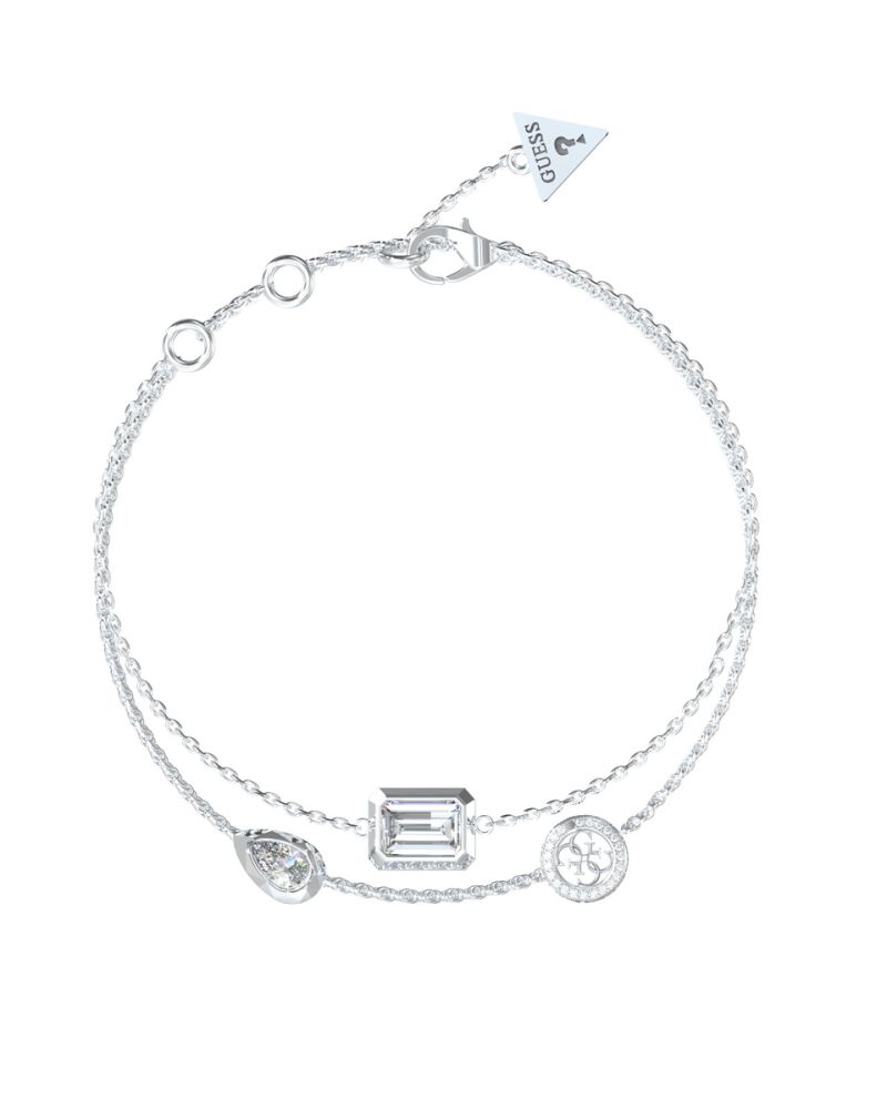 Guess Bracciale 2 Fili Acciaio Logo 4G e Cristalli