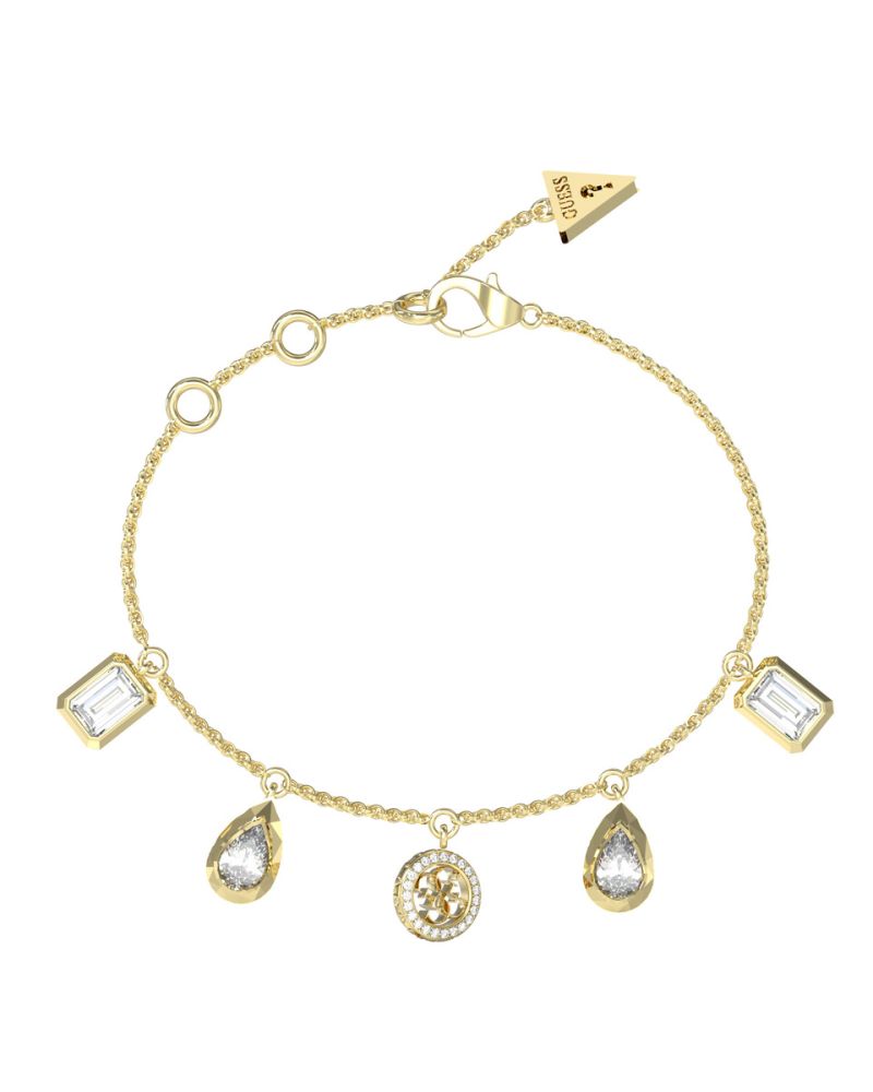 Guess Bracciale Acciaio Dorato Logo 4G e Cristalli
