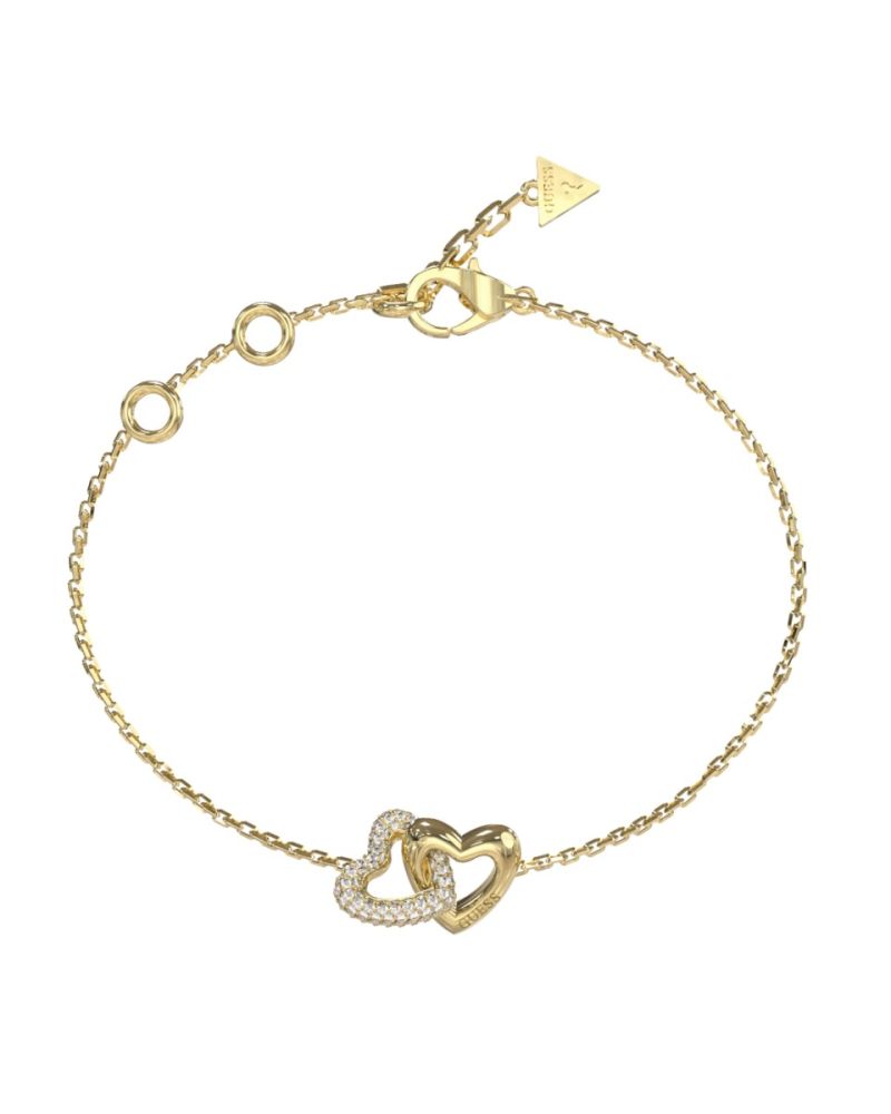 Guess Bracciale Acciaio Gold Due Cuori e Zirconi