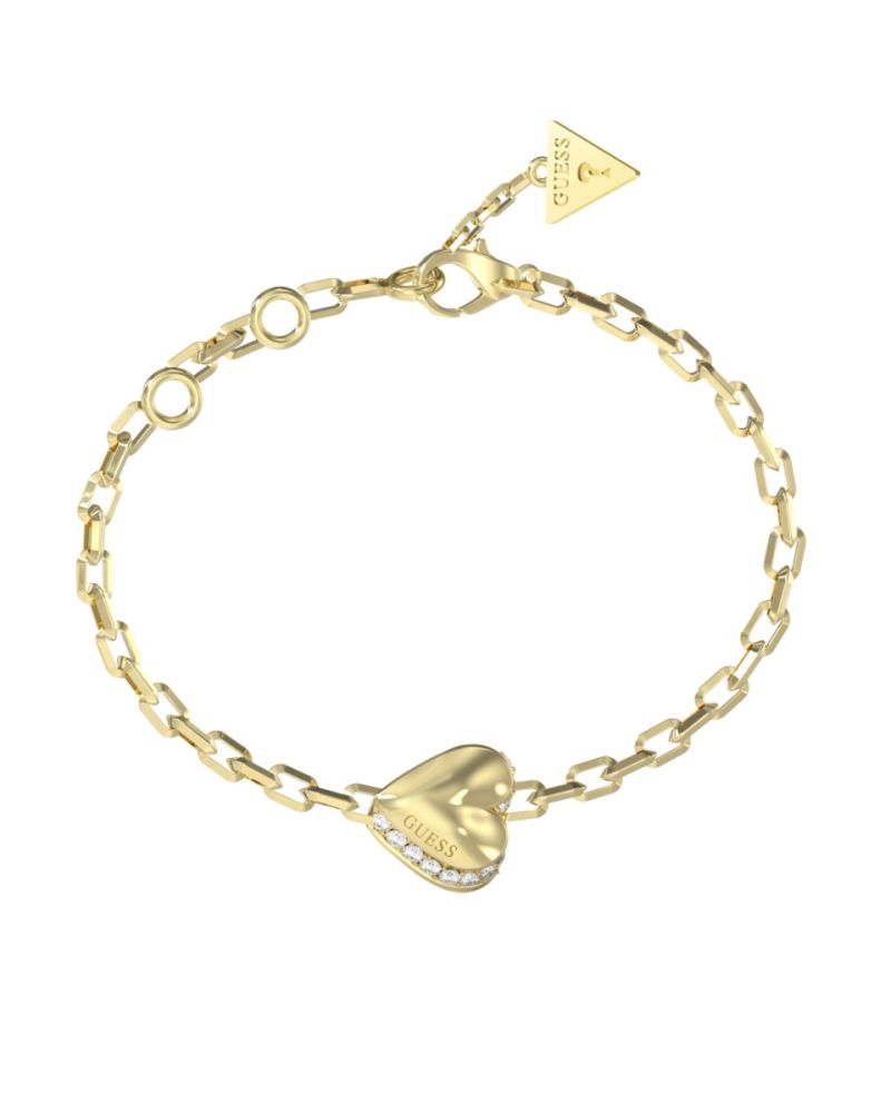 Guess Bracciale Acciaio Gold con Cuore e Zirconi