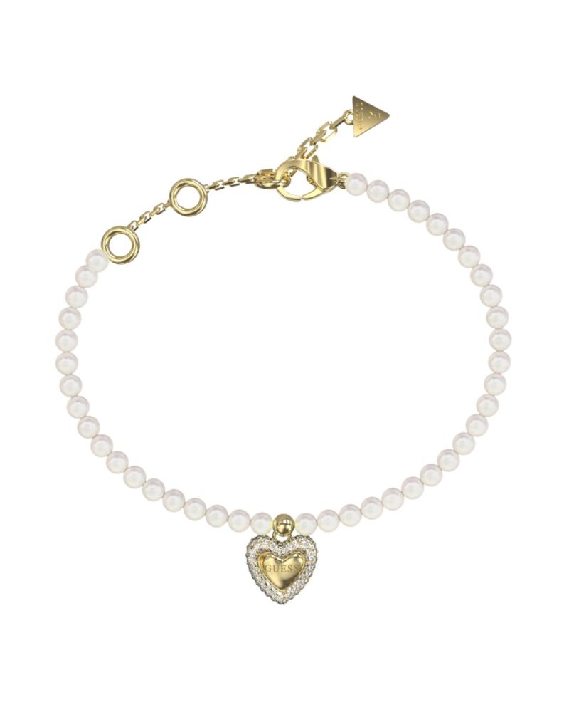 Guess Bracciale Acciaio Gold e Perle con Cuore