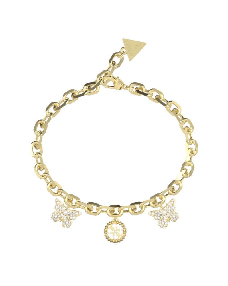 Guess Bracciale Acciaio Gold Farfalle e Logo