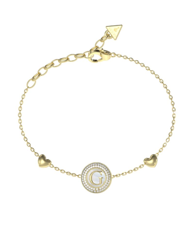 Guess Bracciale Acciaio Gold Logo e Cuori