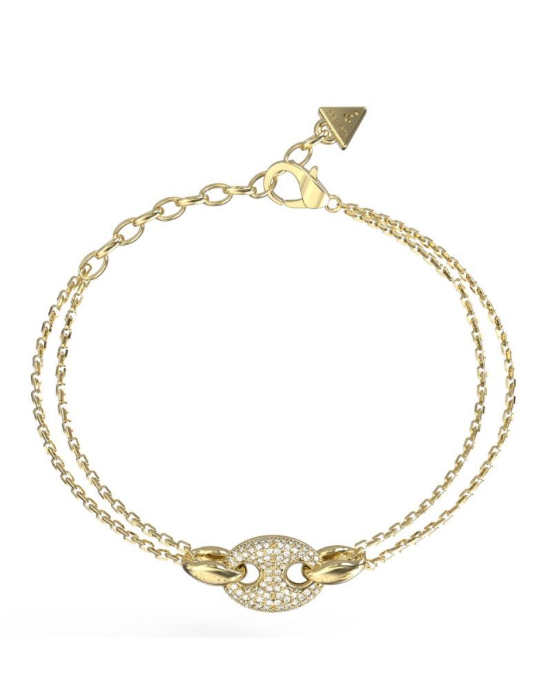 Guess Bracciale 2 Fili Acciaio Gold Centrale Zirconato