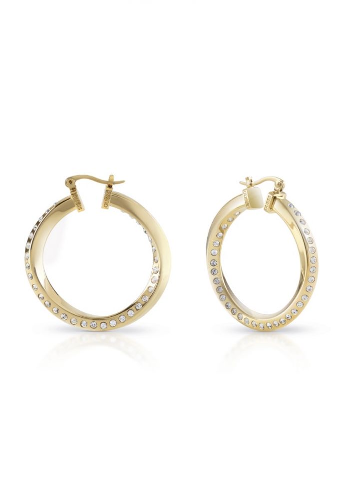 Guess Orecchini Cerchio Acciaio Gold Torchon e Zirconi 40 mm