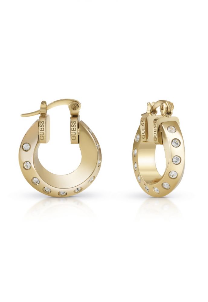 Guess Orecchini Cerchio Acciaio Gold Torchon e Zirconi 18 mm