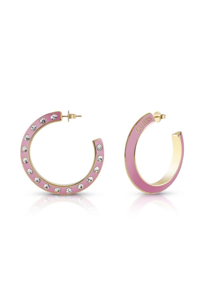 Guess orecchini Cerchio Acciaio Gold e Smalto Rosa