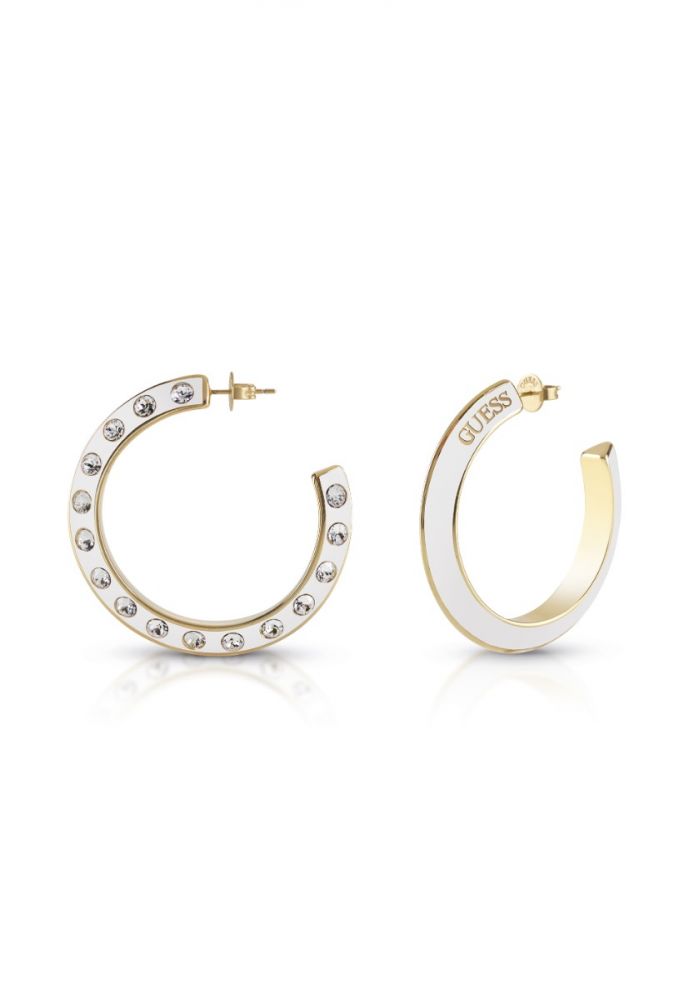 Guess orecchini Cerchio Acciaio Gold e Smalto Bianco