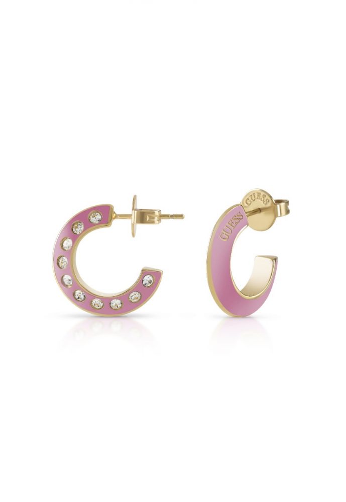 Guess orecchini Cerchio Acciaio Gold e Smalto Rosa 17 mm