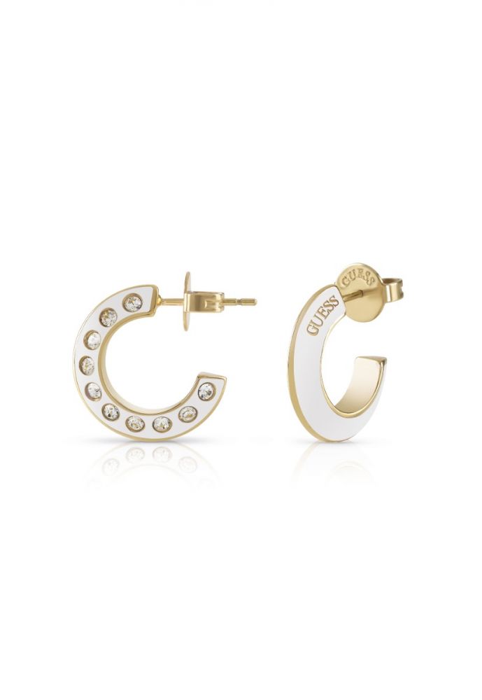 Guess orecchini Cerchio Acciaio Gold e Smalto Bianco 17 mm