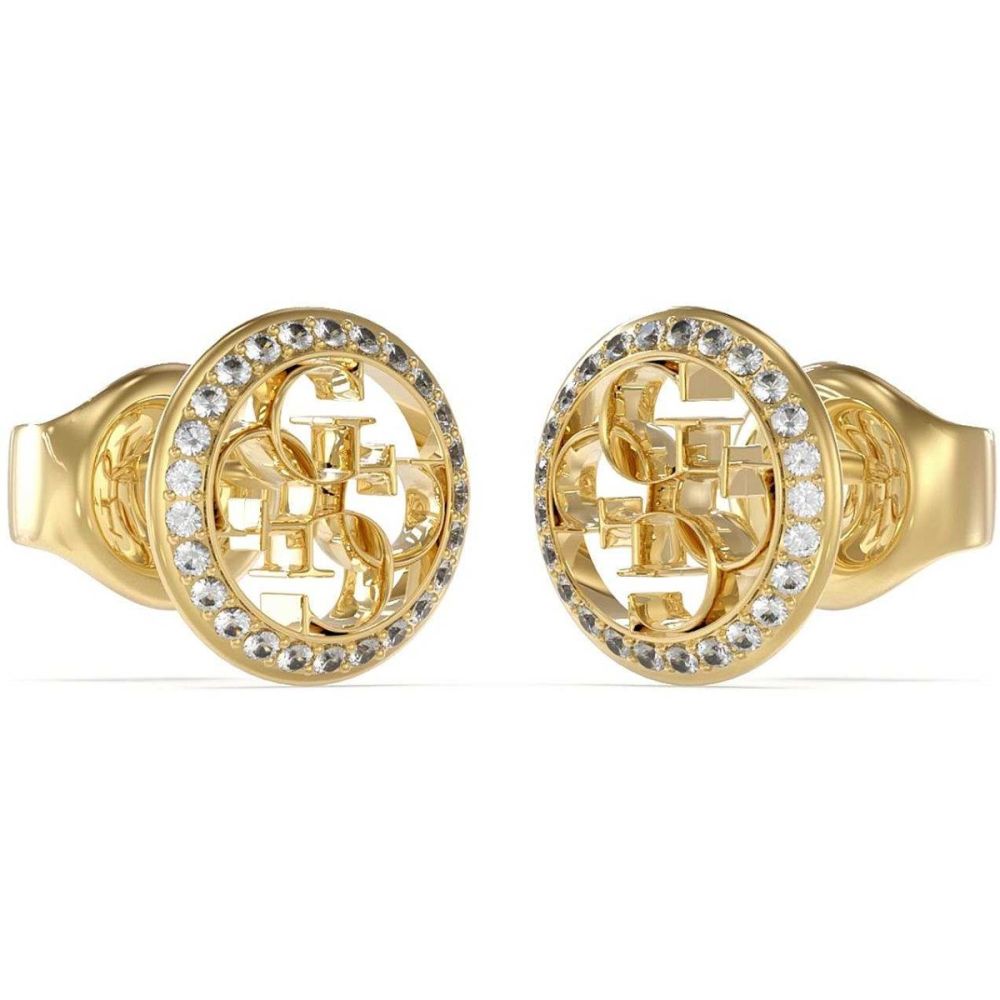 Guess Orecchini Lobo Acciaio Gold Logo 4G e Cristalli