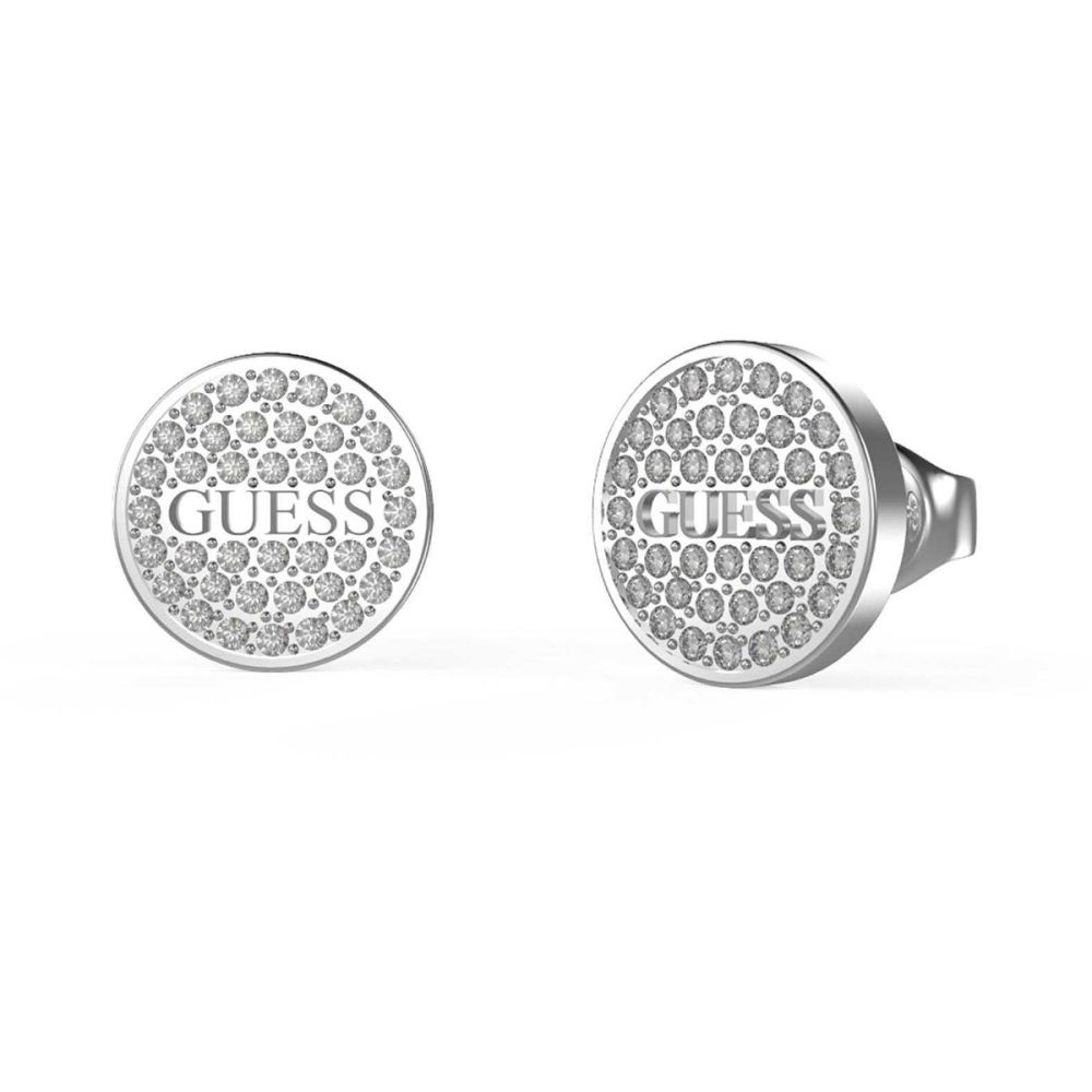 Guess Orecchini Lobo Acciaio Cristalli Bianchi