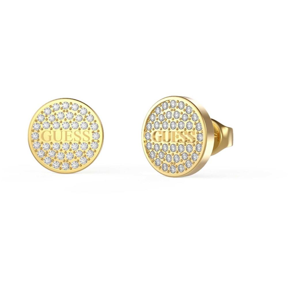 Guess Orecchini Lobo Acciaio Gold Cristalli Bianchi