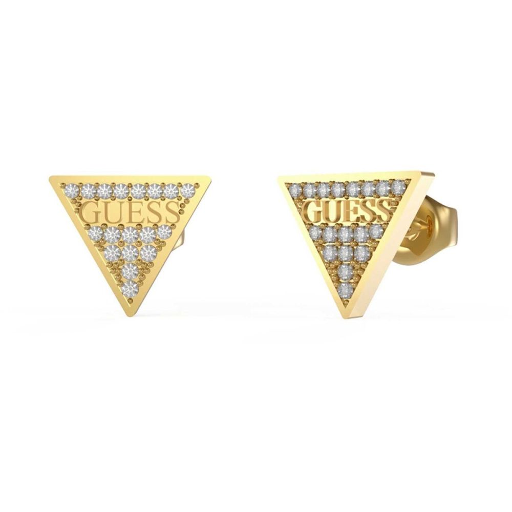 Guess Orecchini Triangolo Lobo Acciaio Gold Cristalli Bianchi