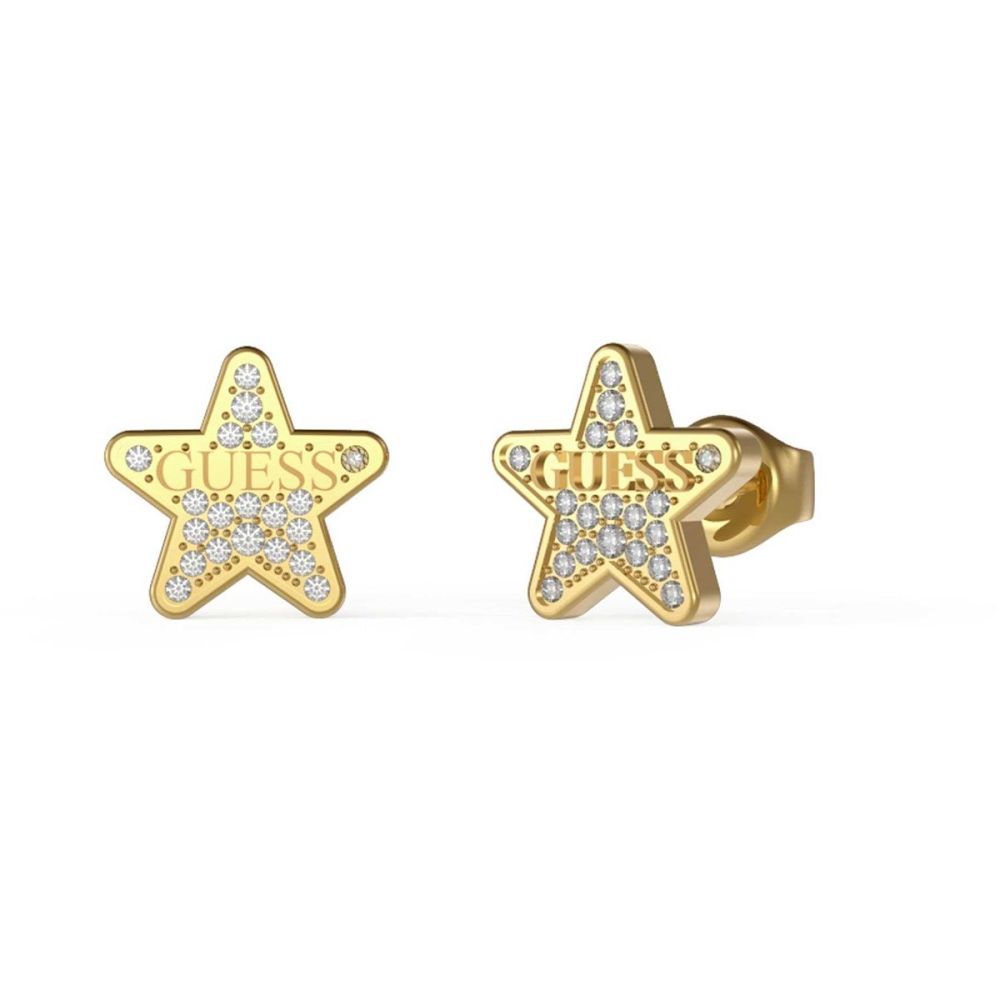 Guess Orecchini Stella Lobo Acciaio Gold Cristalli Bianchi