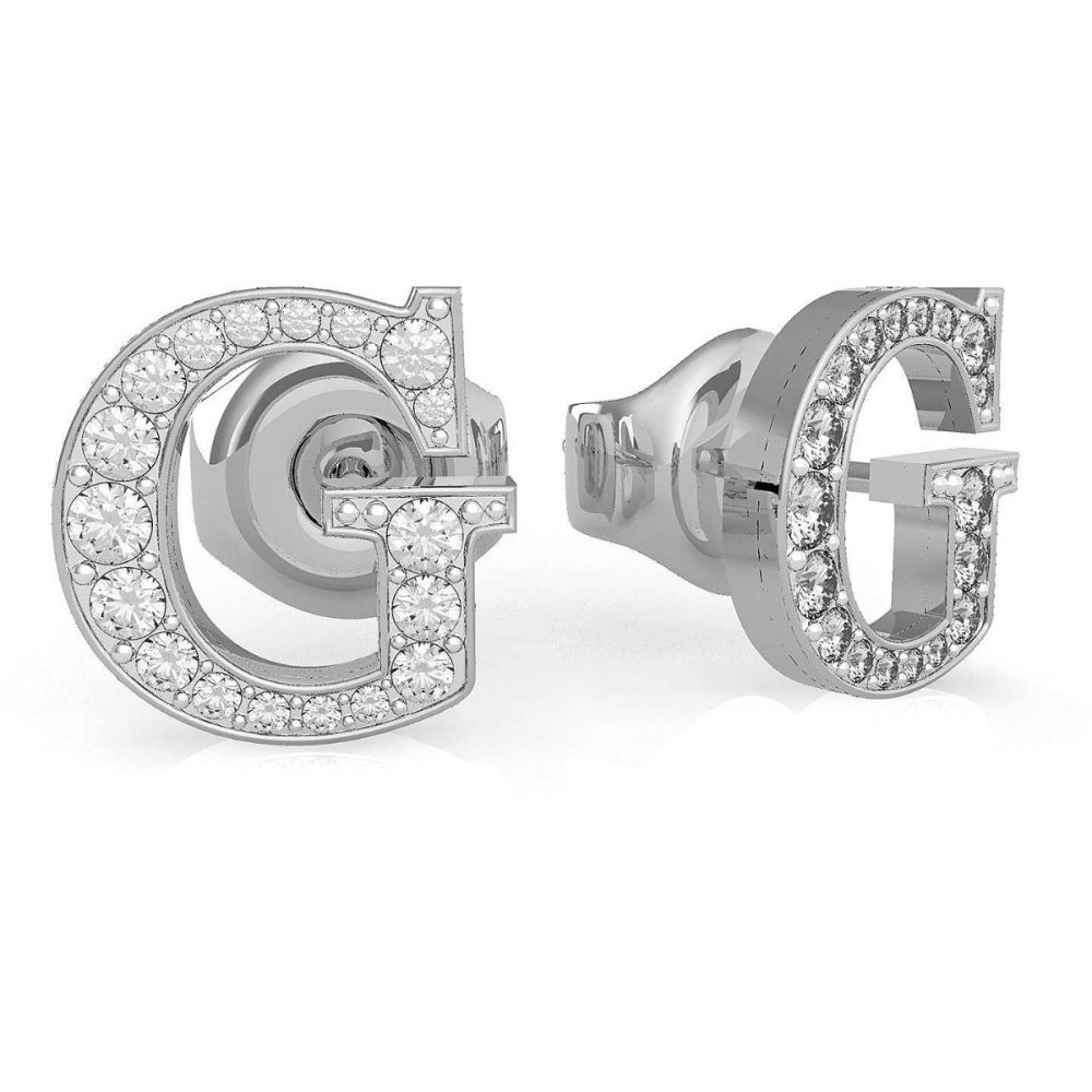 Guess Orecchini Lobo Acciaio Lettera G Zirconata