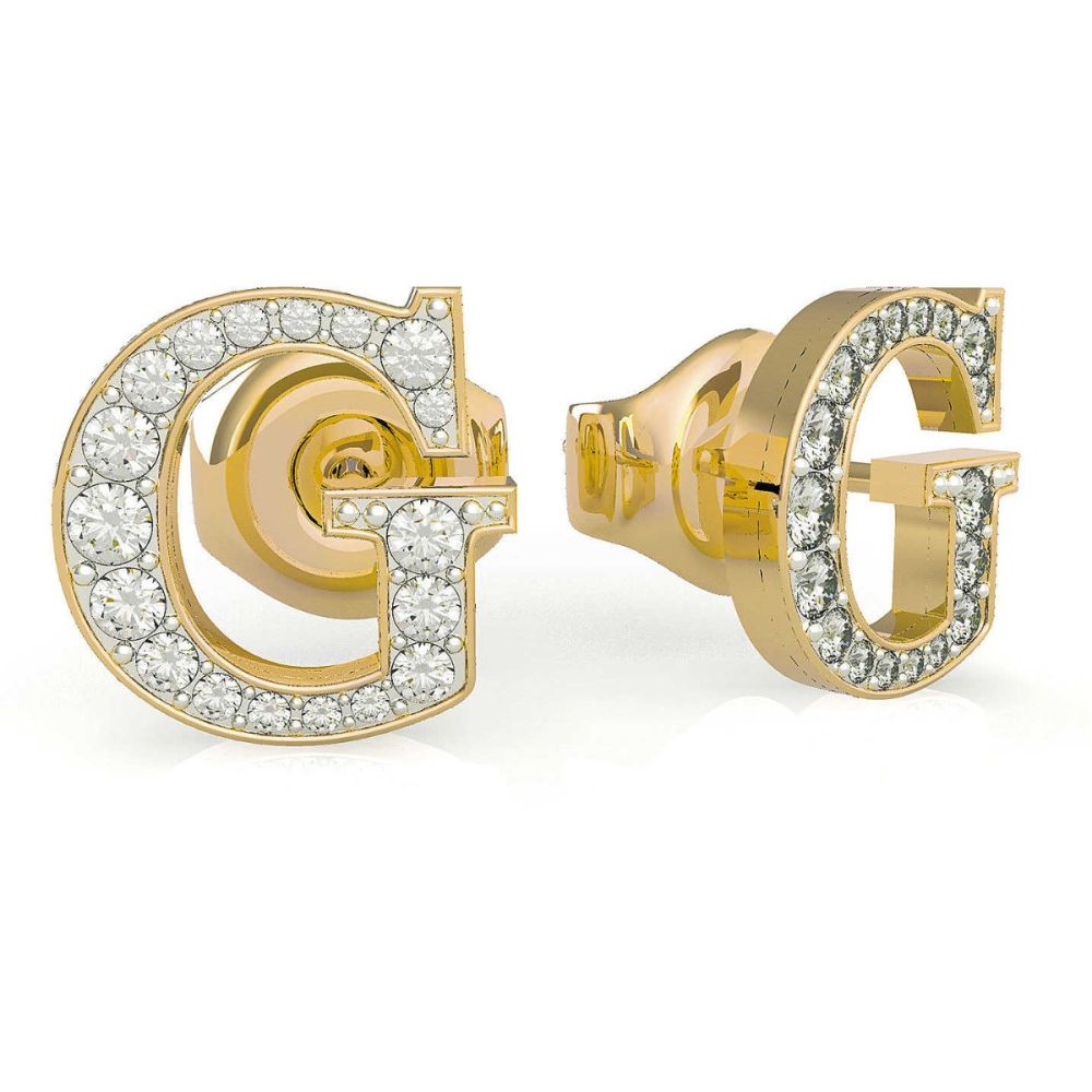 Guess Orecchini Lobo Acciaio Gold Lettera G Zirconata