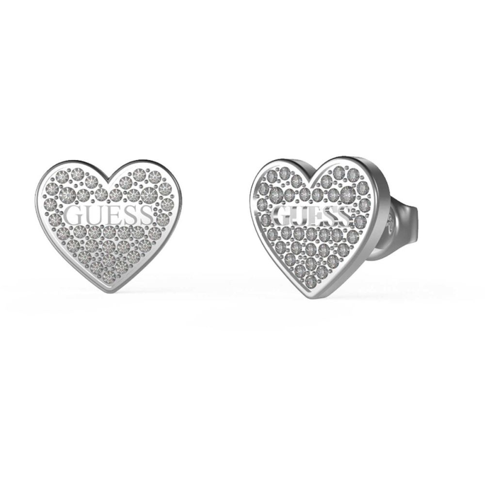 Guess Orecchini Lobo Cuore Acciaio e Zirconi Bianchi