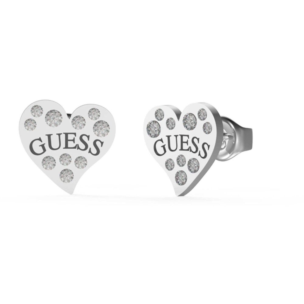 Guess Orecchini Lobo Cuore Acciaio e Zirconi Bianchi